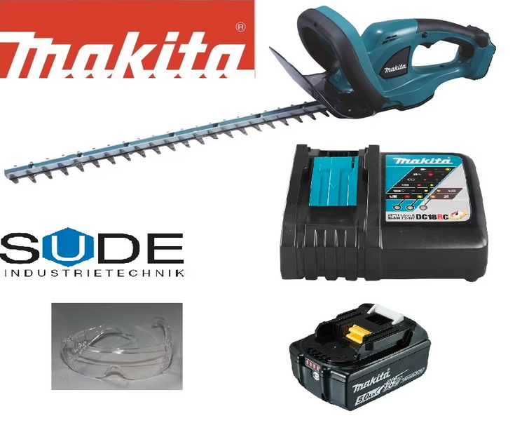 Makita Akku Heckenschere DUH523Z inkl.5,0Ah Akku,Ladegerät,Brille