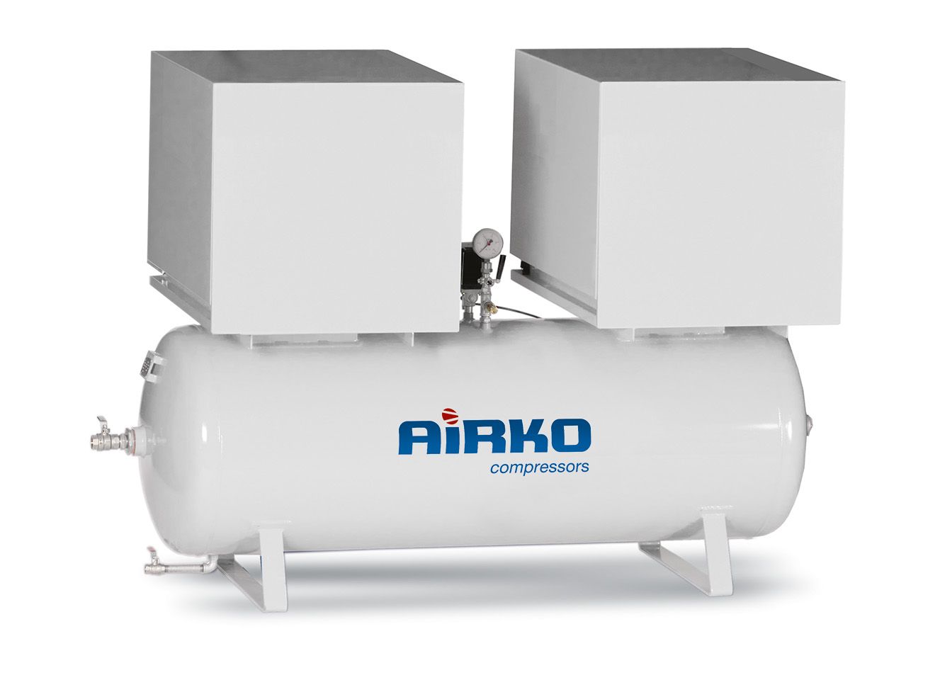 AIRKO-2-H-559-300-B Kolbenkompressor mit Doppelanlage auf 300 Liter Behälter und Schalldämmbox
