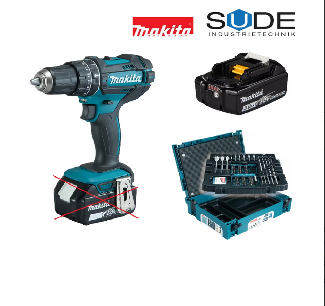 Makita Akku-Schrauber DHP482Z Schlagbohrschrauber +Akku+ Bit-Set