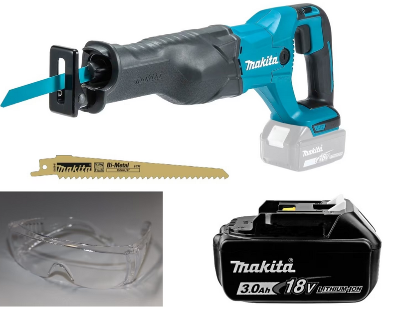 Makita DJR186 Akku Reciprosäge Schutzbrille 2 Sägeblätter Akku