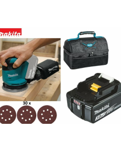 Makita DBO180 Exzenterschleifer 3,0 Ah Akku Schleifpapier Tasche